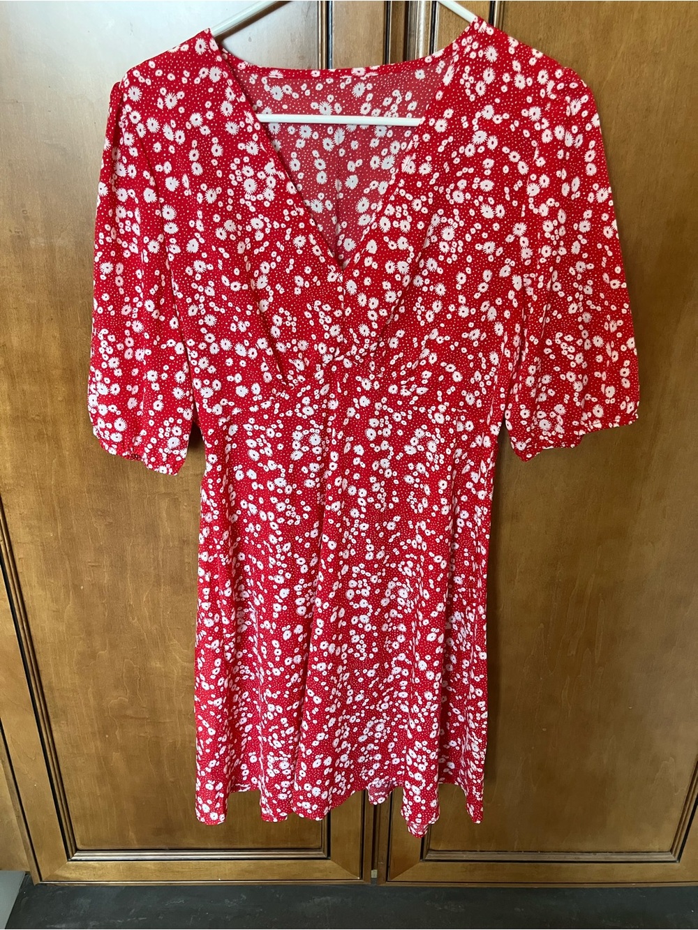 Red Floral V-Neck Women’s Dress